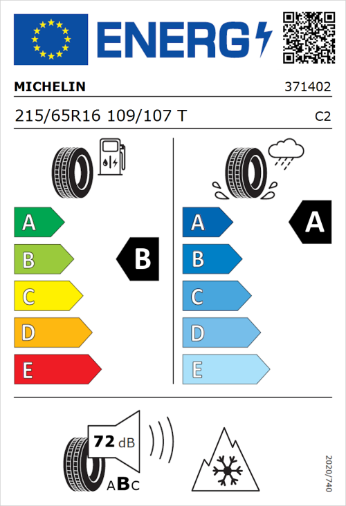 Tyre Label for Michelin Agilis 3 215/65R16 109/107T
