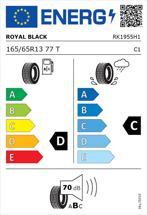 Tyre Label for Royal Black Royal Mile 165/65R13 77T