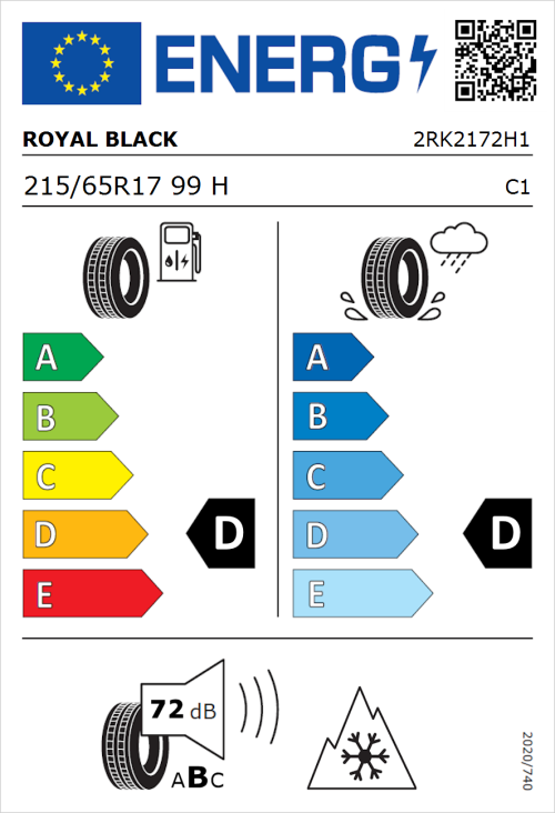 Tyre Label for Royal Black Winter HP 215/65R17 99H