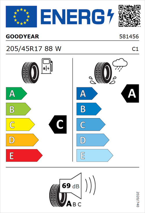 Tyre Label for Goodyear Eagle F1 Asymmetric 6 205/45R17 88W