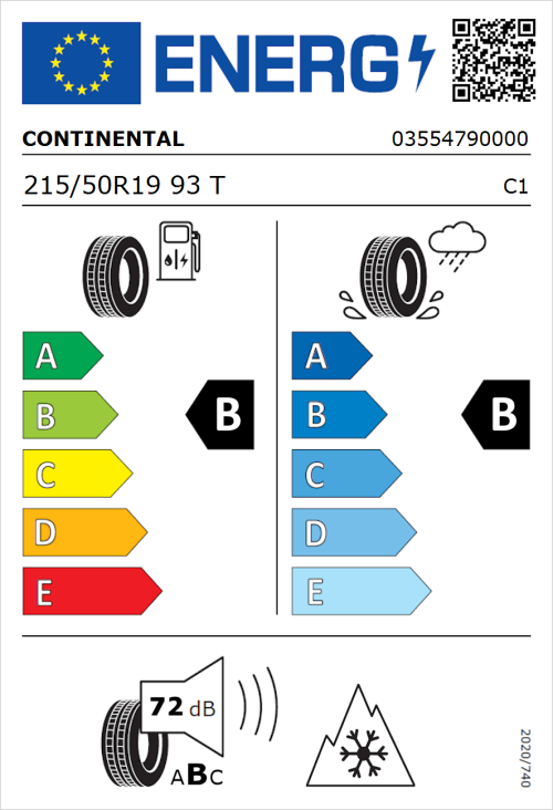 Tyre Label for Continental AllSeasonContact 215/50R19 93T