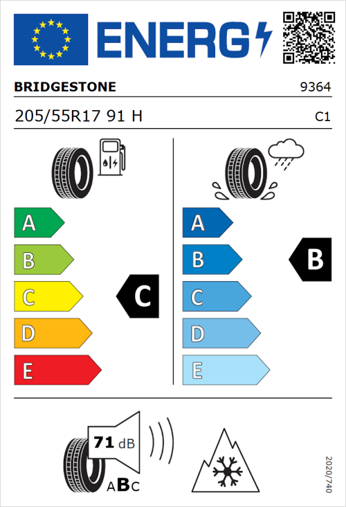 Tyre Label for Bridgestone Blizzak LM001 205/55R17 91H