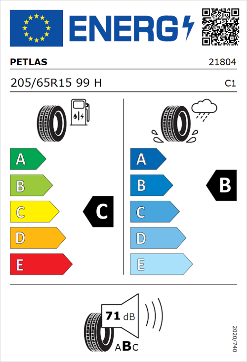 Tyre Label for Petlas Imperium PT515 205/65R15 99H