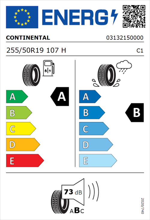 Tyre Label for Continental EcoContact 6Q 255/50R19 107H