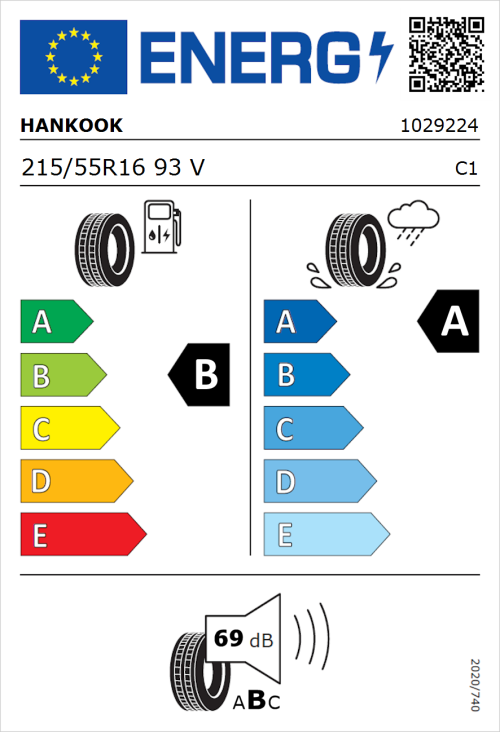 Tyre Label for Hankook Ventus Prime 4 (K135) 215/55R16 93V