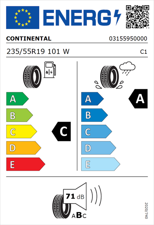 Tyre Label for Continental ContiSportContact 5 235/55R19 101W