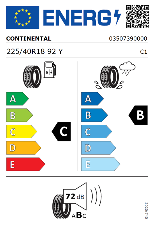Tyre Label for Continental ContiSportContact 5 225/40R18 92Y