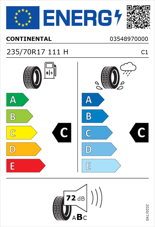 Tyre Label for Continental Conti4x4Contact 235/70R17 111H
